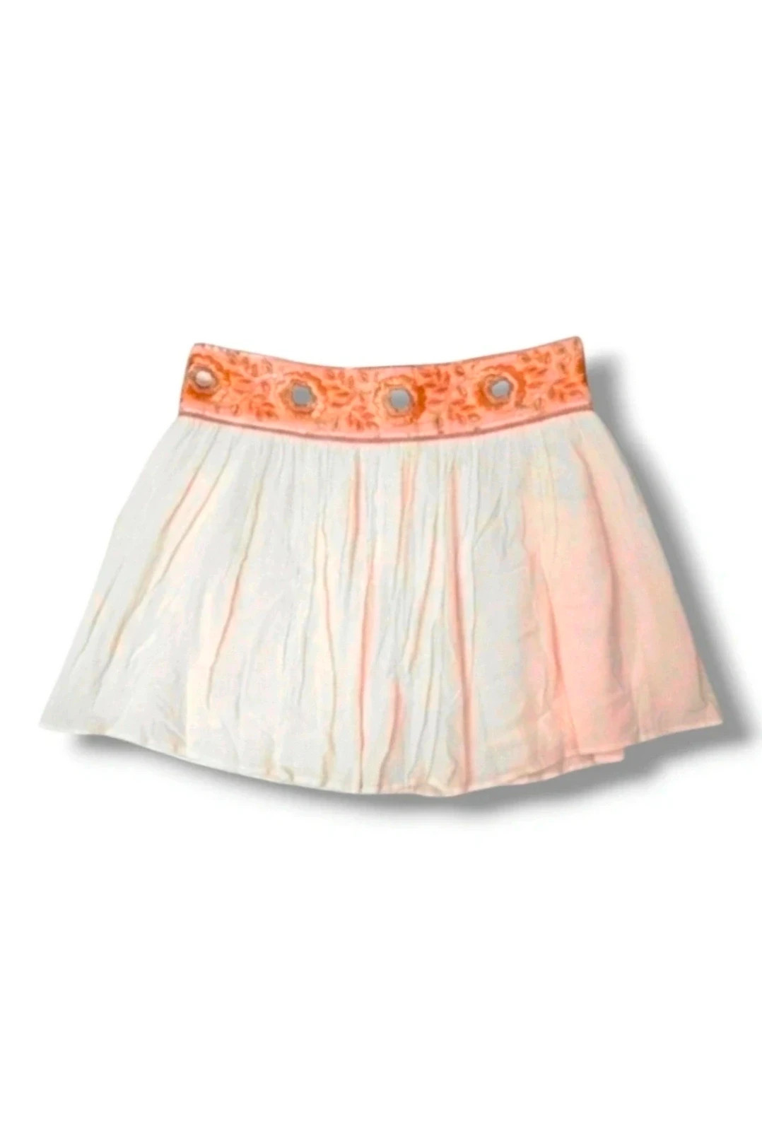Minifalda cruda cinturilla bordada naranja étnica | boho chic | La Morena talla 46