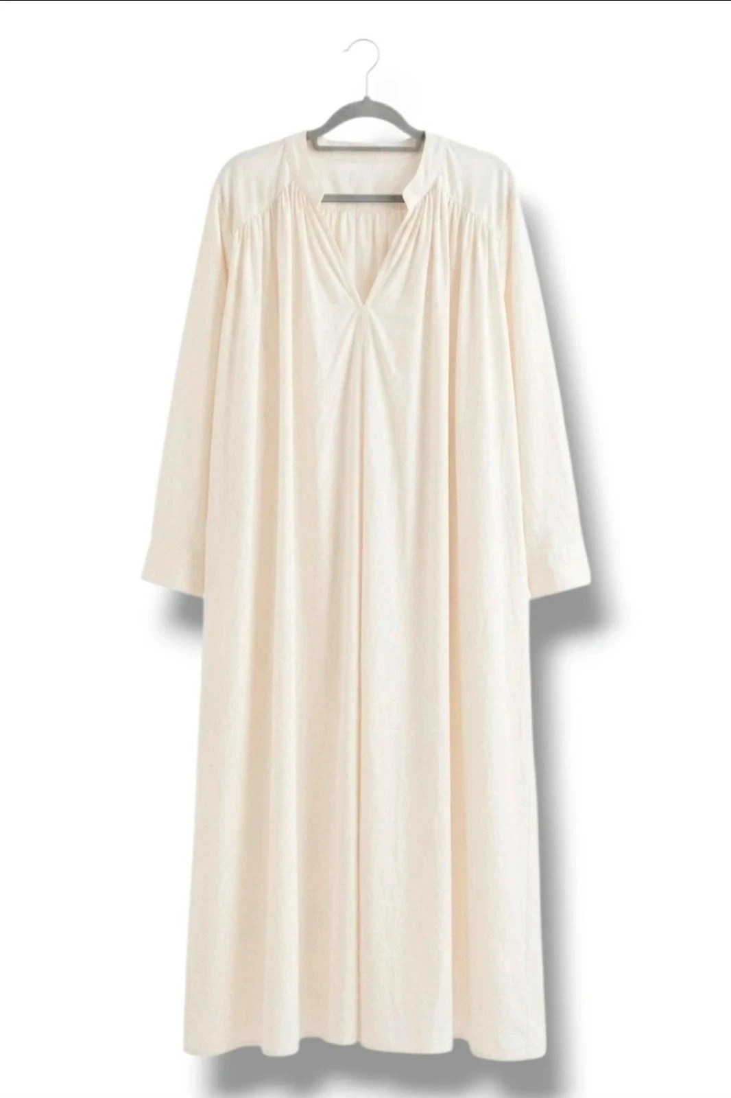 Vestido maxi crudo escote V frunce manga larga | boho romantic | Cortefiel talla XL