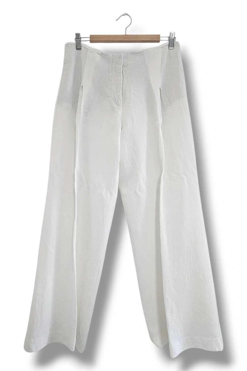 Pantalón lino blanco pierna ancha pinzas minimal chic | resort wear | Zara talla L – Zara – taille L / 40 / 12