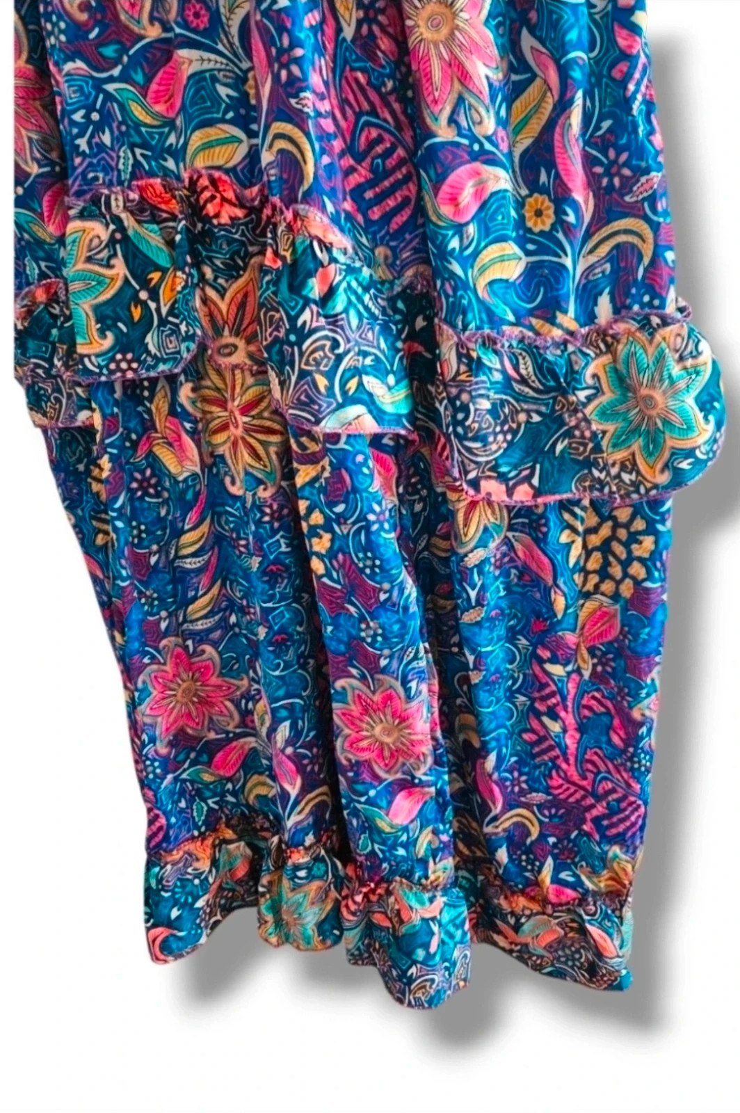 Vestido Maxi Talla Única 46/48 | Azul Multicolor | Boho Ibicenco Romántico Floral Manga Globo – Local – taille Taille unique 3