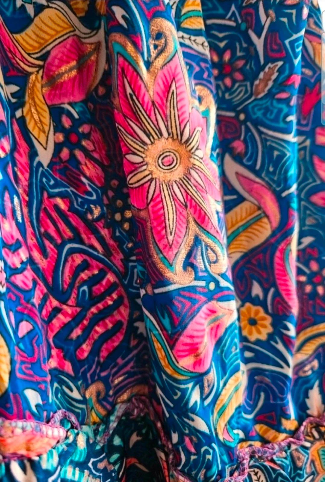 Vestido Maxi Talla Única 46/48 | Azul Multicolor | Boho Ibicenco Romántico Floral Manga Globo – Local – taille Taille unique 4