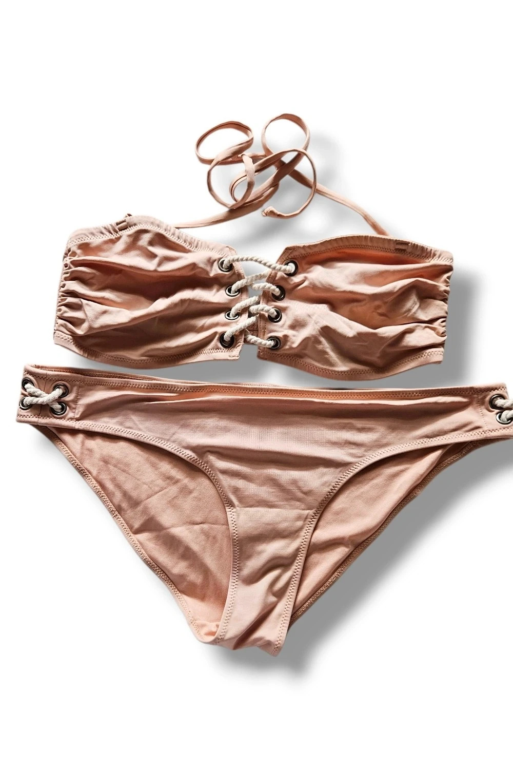 Bikini H&M Talla 42/44 | Rosa Palo | Minimal Chic Bandeau Cordones Verano Playa – H&M – taille XXL / 44 / 16