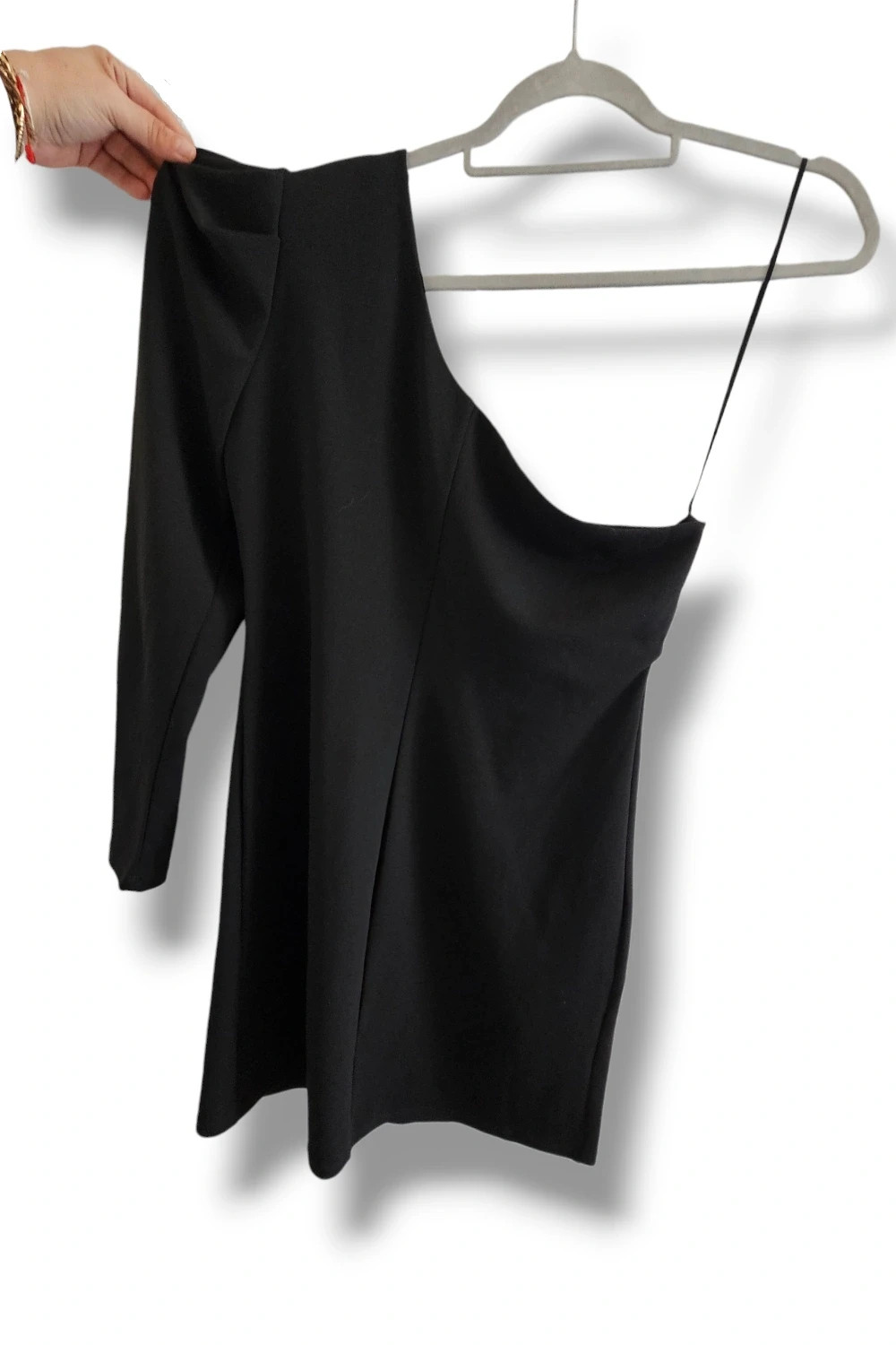 Vestido Mini Mango Talla 42 | Negro | Asimétrico Un Hombro Manga Farol Fiesta Noche – Mango – taille XL / 42 / 14 4