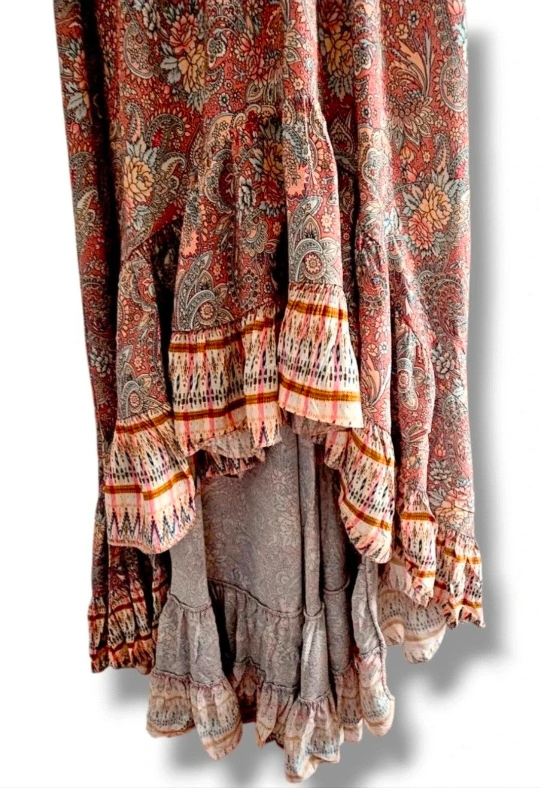 Vestido Asimétrico Talla Única | Rosa Pastel Paisley | Boho Ibicenco Romántico Cottagecore Volante – Local – taille Taille unique 3