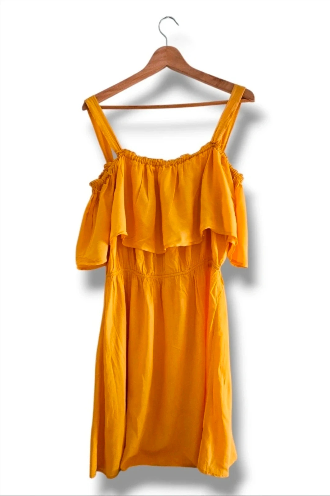 Vestido Mango Talla L | Amarillo Mostaza | Boho Romántico Off Shoulder Volante Espalda Descubierta – Mango – taille L / 40 / 12