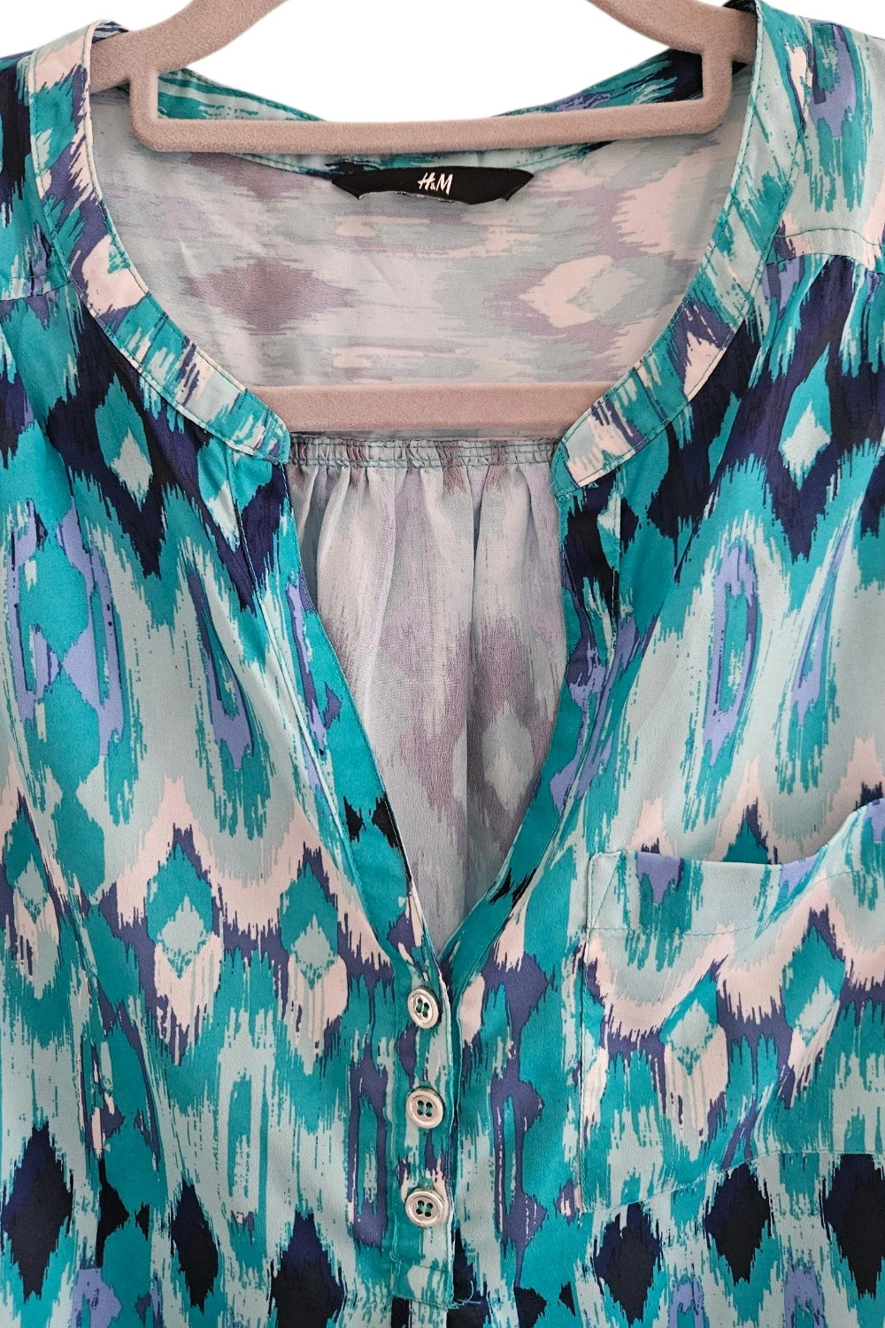 Blusa H&M Talla M | Turquesa | Boho Étnico Ikat Colorful Verano Sin Mangas – H&M – taille M / 38 / 10 2