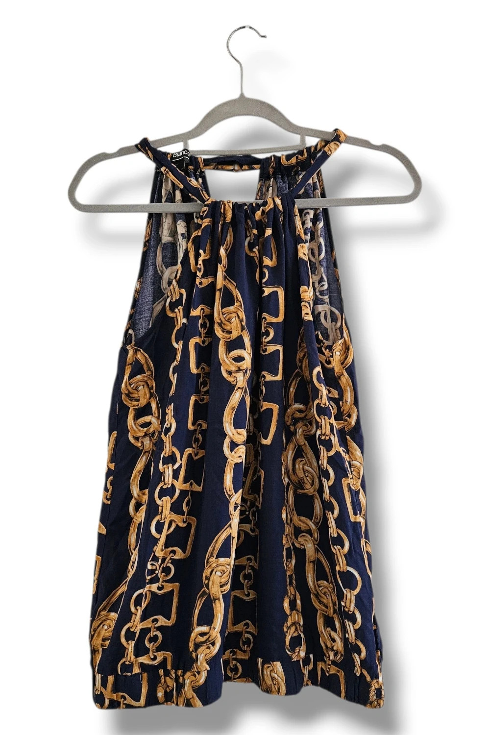 Top Blanco Talla L | Azul Marino | Luxury Chic Cadenas Doradas Halter Verano