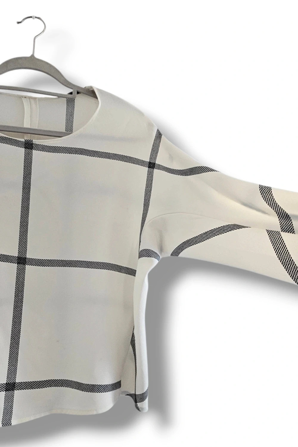 Blusa Cuadros Grandes Talla Única | Crema | Minimal Chic Oversize Elegante Manga Murciélago – Local – taille Taille unique 2