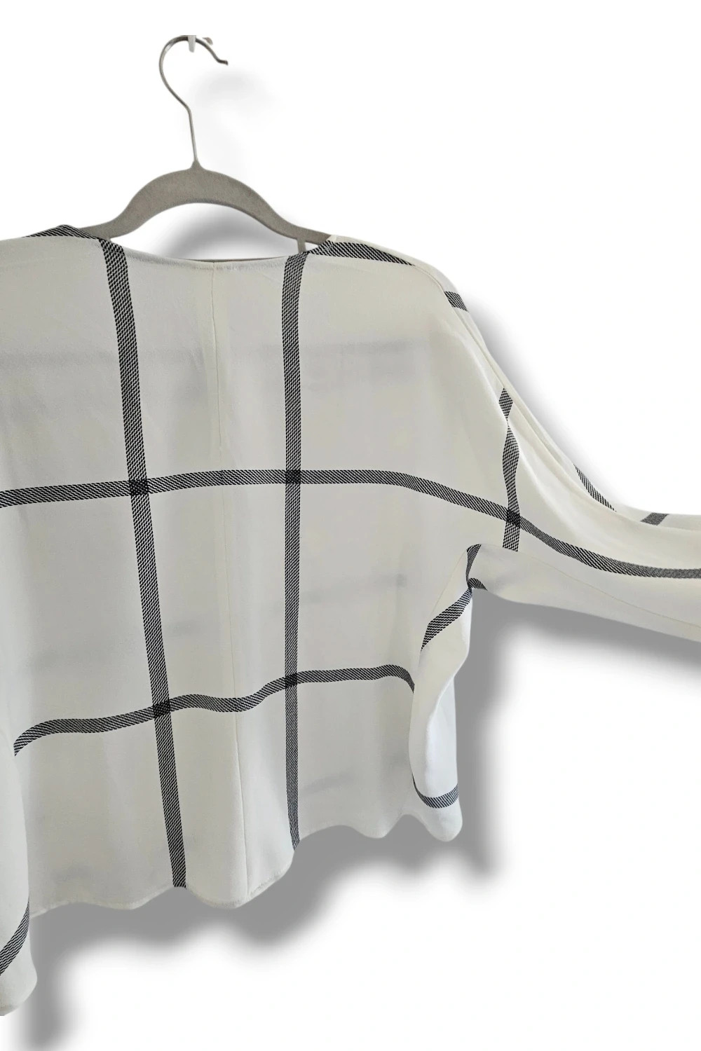 Blusa Cuadros Grandes Talla Única | Crema | Minimal Chic Oversize Elegante Manga Murciélago – Local – taille Taille unique 4