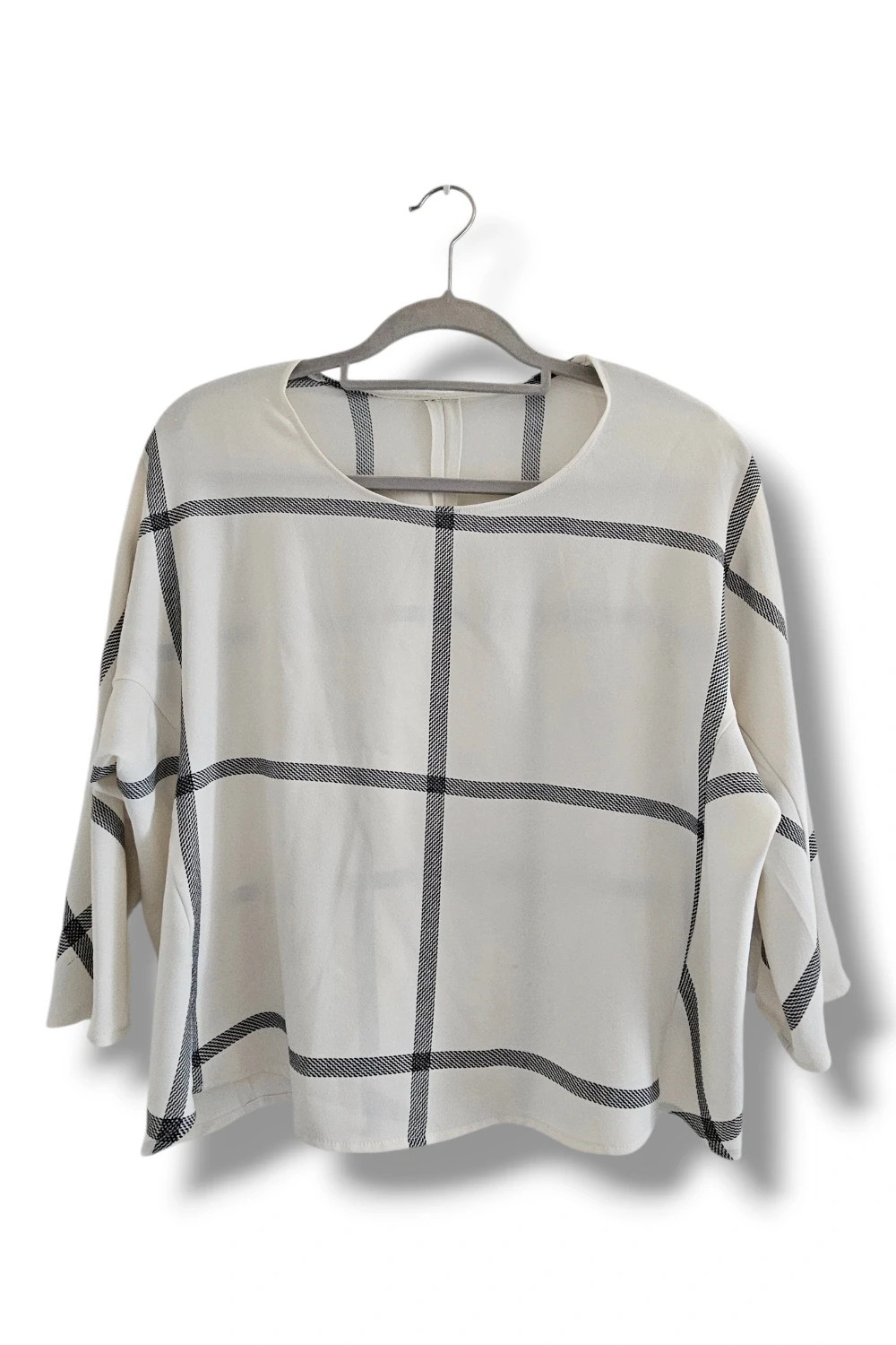 Blusa Cuadros Grandes Talla Única | Crema | Minimal Chic Oversize Elegante Manga Murciélago – Local – taille Taille unique