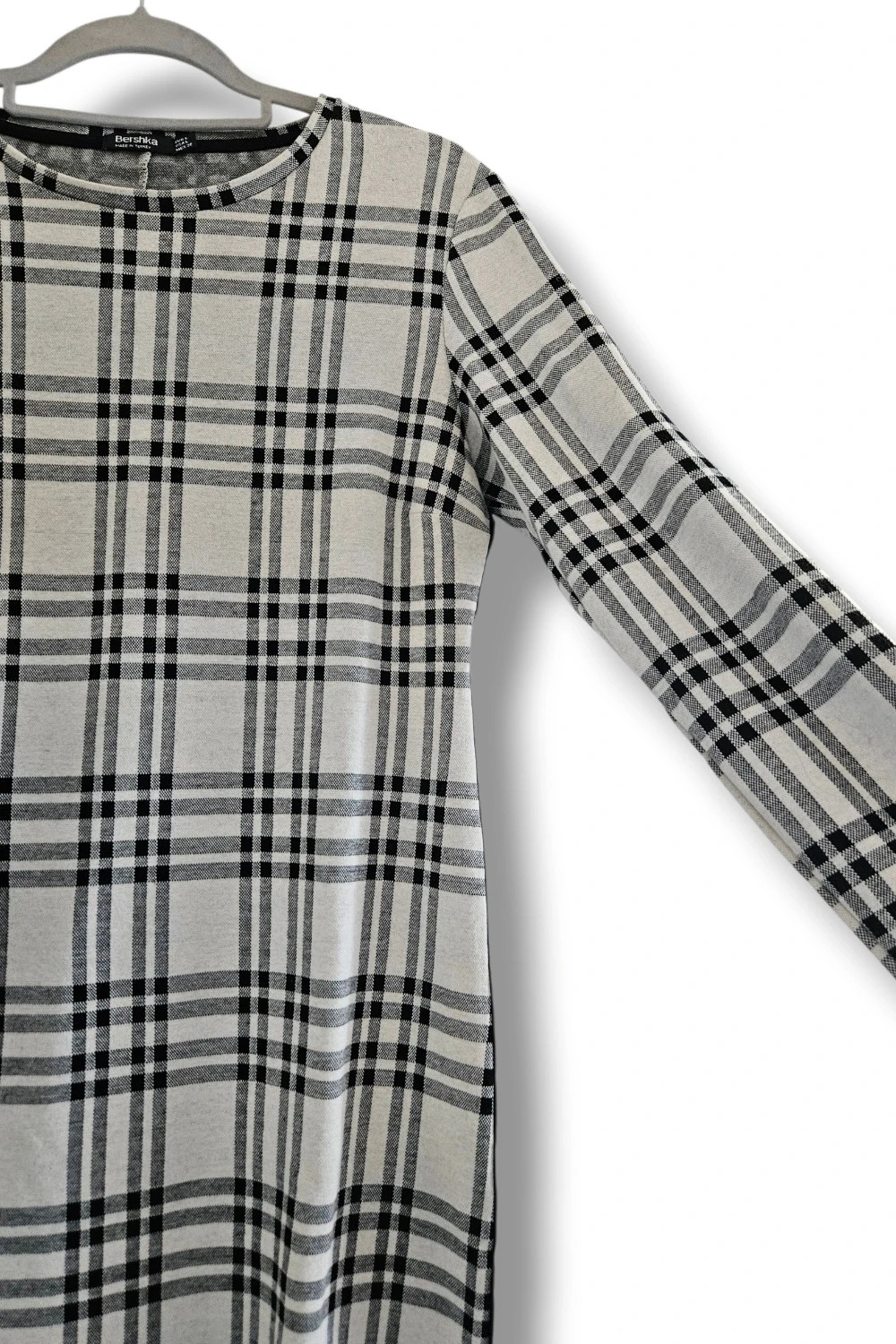 Vestido Bershka Talla L | Blanco/Negro | Tartan Minimal Chic Vintage 90s Manga Larga – Bershka – taille L / 40 / 12 2
