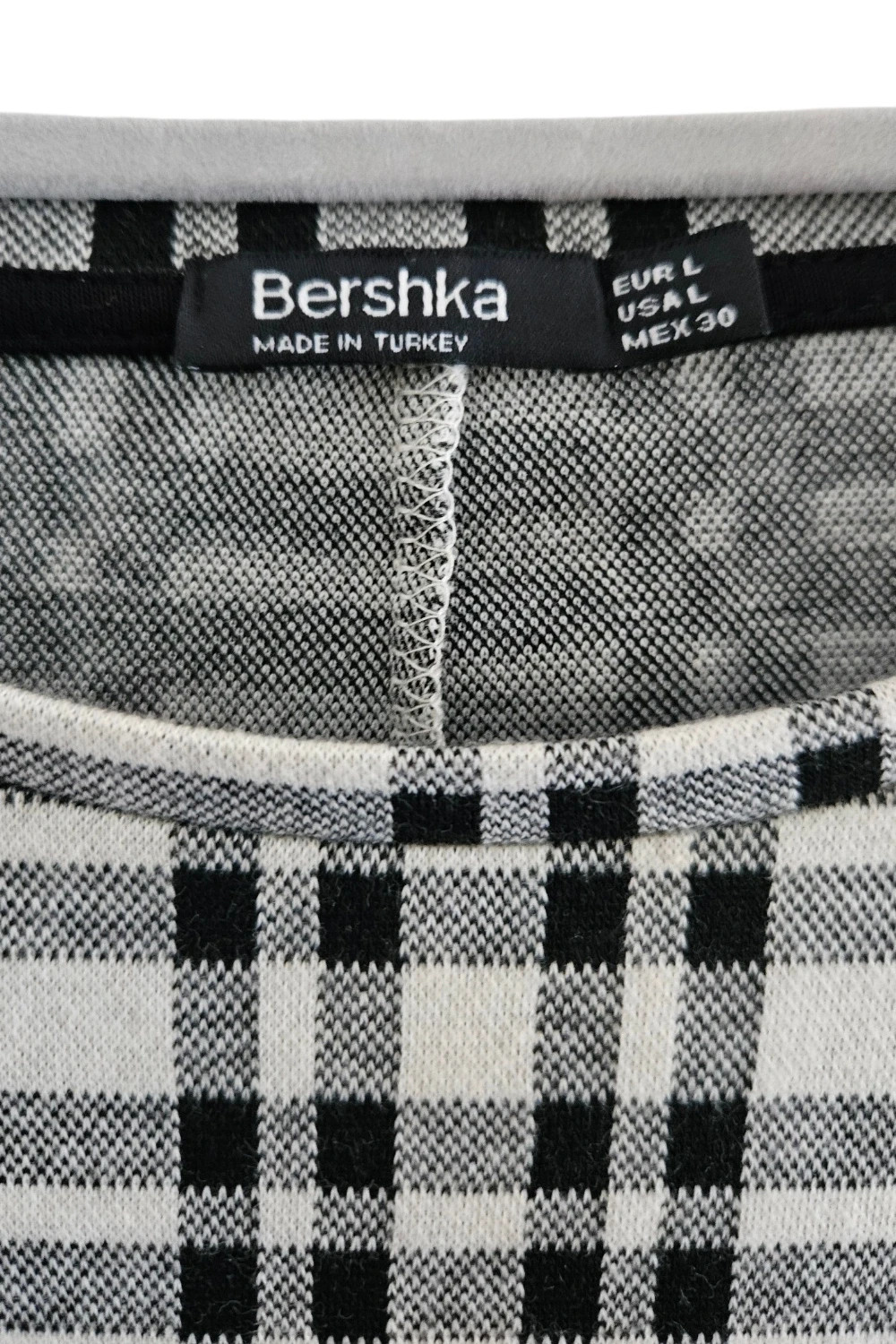 Vestido Bershka Talla L | Blanco/Negro | Tartan Minimal Chic Vintage 90s Manga Larga – Bershka – taille L / 40 / 12 4