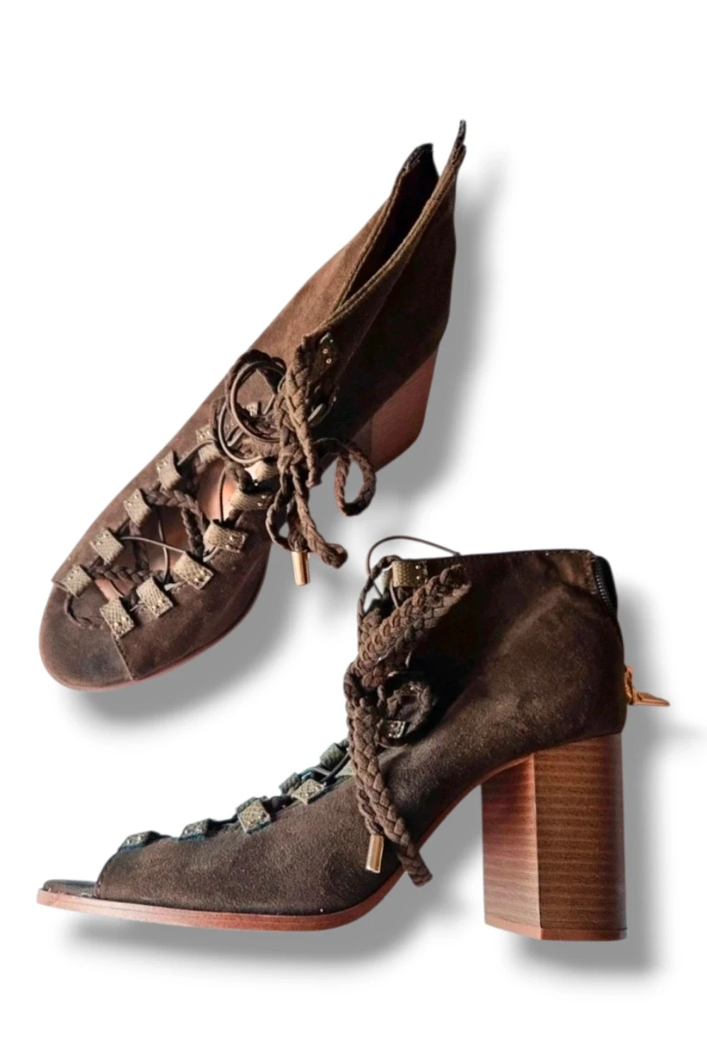 Botines Bershka Talla 39 | Kaki | Boho Gladiador Efecto Ante Tacón Bloque Cordones – Bershka – taille 39 3