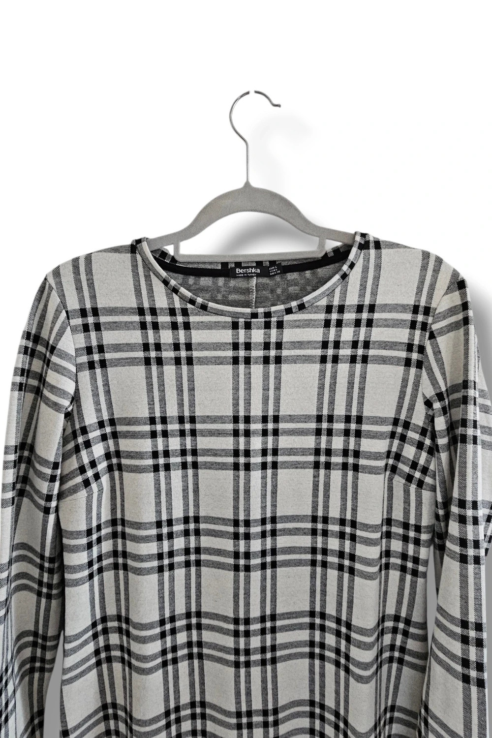 Vestido Bershka Talla L | Blanco/Negro | Tartan Minimal Chic Vintage 90s Manga Larga – Bershka – taille L / 40 / 12 5