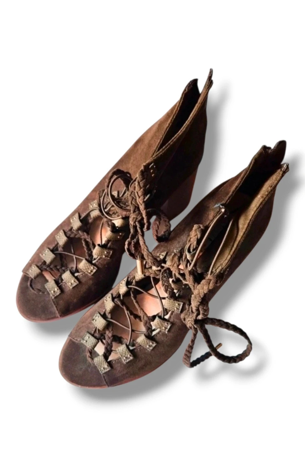 Botines Bershka Talla 39 | Kaki | Boho Gladiador Efecto Ante Tacón Bloque Cordones – Bershka – taille 39 4