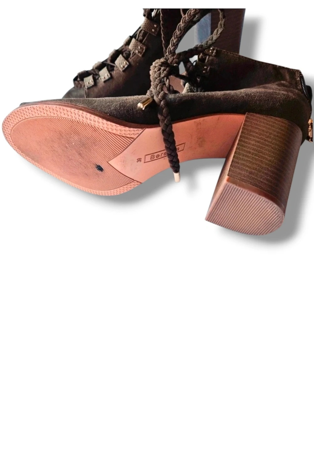Botines Bershka Talla 39 | Kaki | Boho Gladiador Efecto Ante Tacón Bloque Cordones – Bershka – taille 39 5