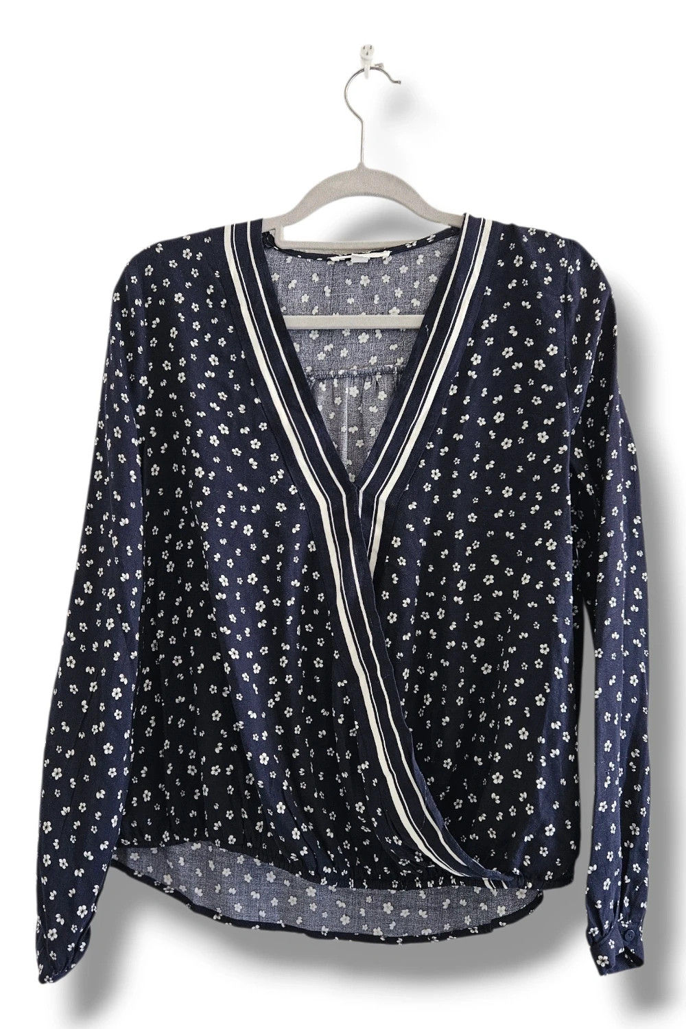 Blusa Springfield Talla 40 | Azul Marino Floral | Romántico Vintage Cottagecore Cruzada