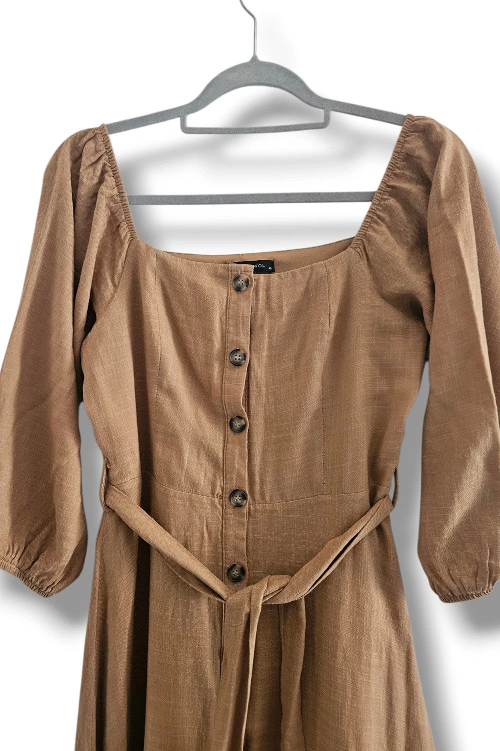 Vestido Lino Trendyol Talla 40 | Camel | Midi Romántico Boho Manga Globo – Trendyol – taille L / 40 / 12 2