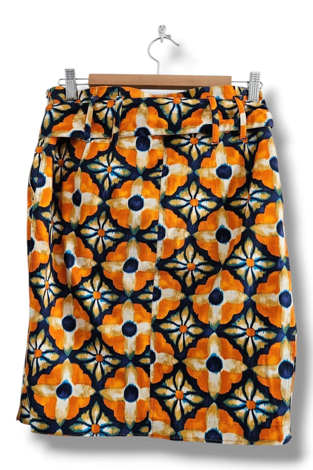 Falda Zara Talla L | Naranja Retro | Vintage 70s Boho Estampado Floral Cintura Alta – Zara – taille L / 40 / 12 5