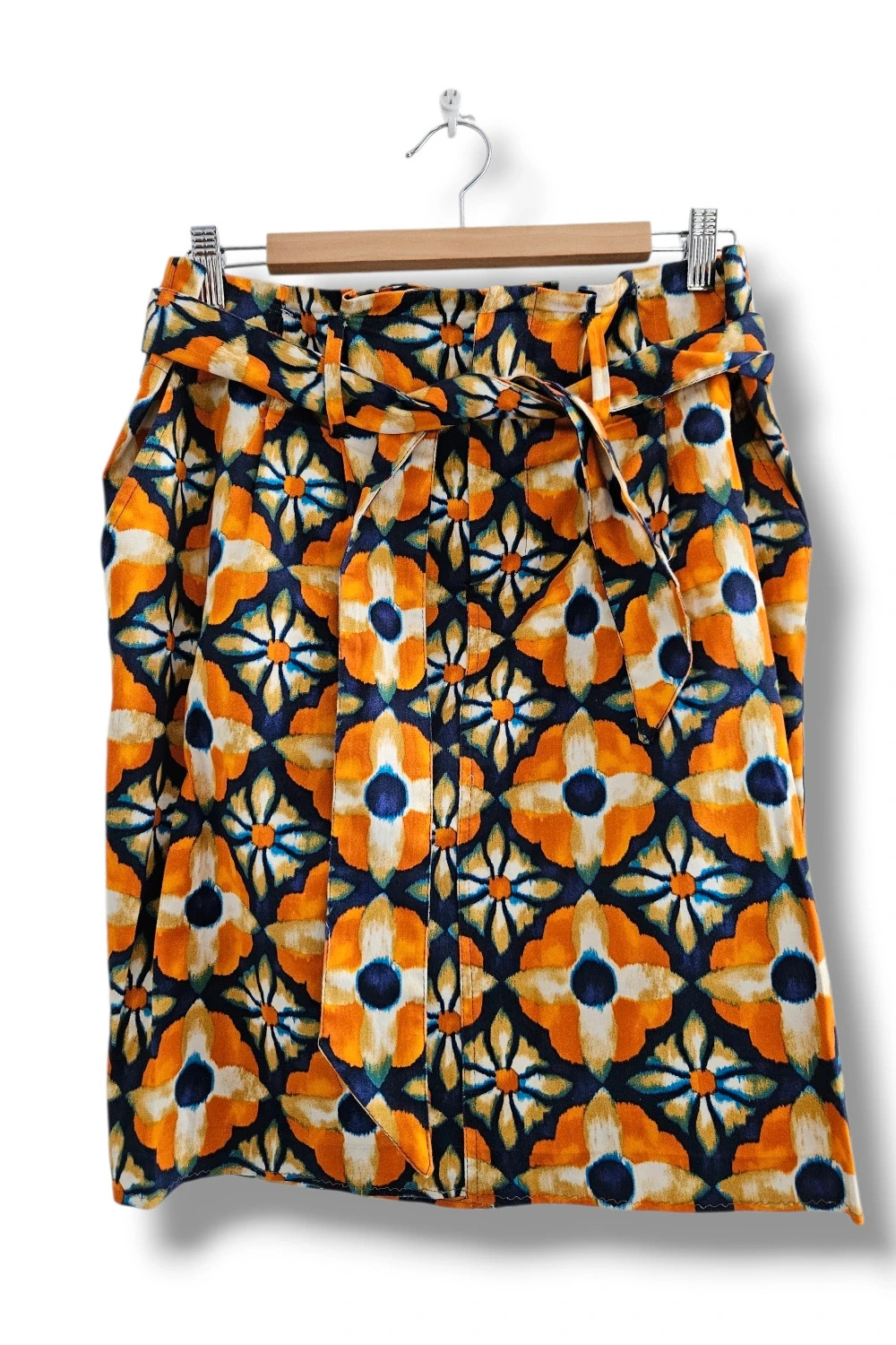 Falda Zara Talla L | Naranja Retro | Vintage 70s Boho Estampado Floral Cintura Alta – Zara – taille L / 40 / 12