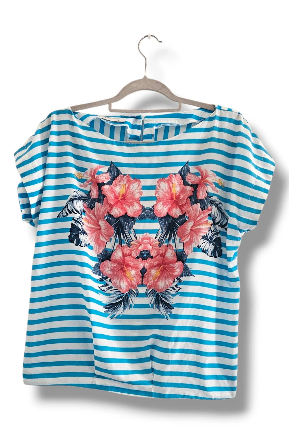 Blusa Suiteblanco Talla M | Azul Rayas | Floral Tropical Marinero Verano