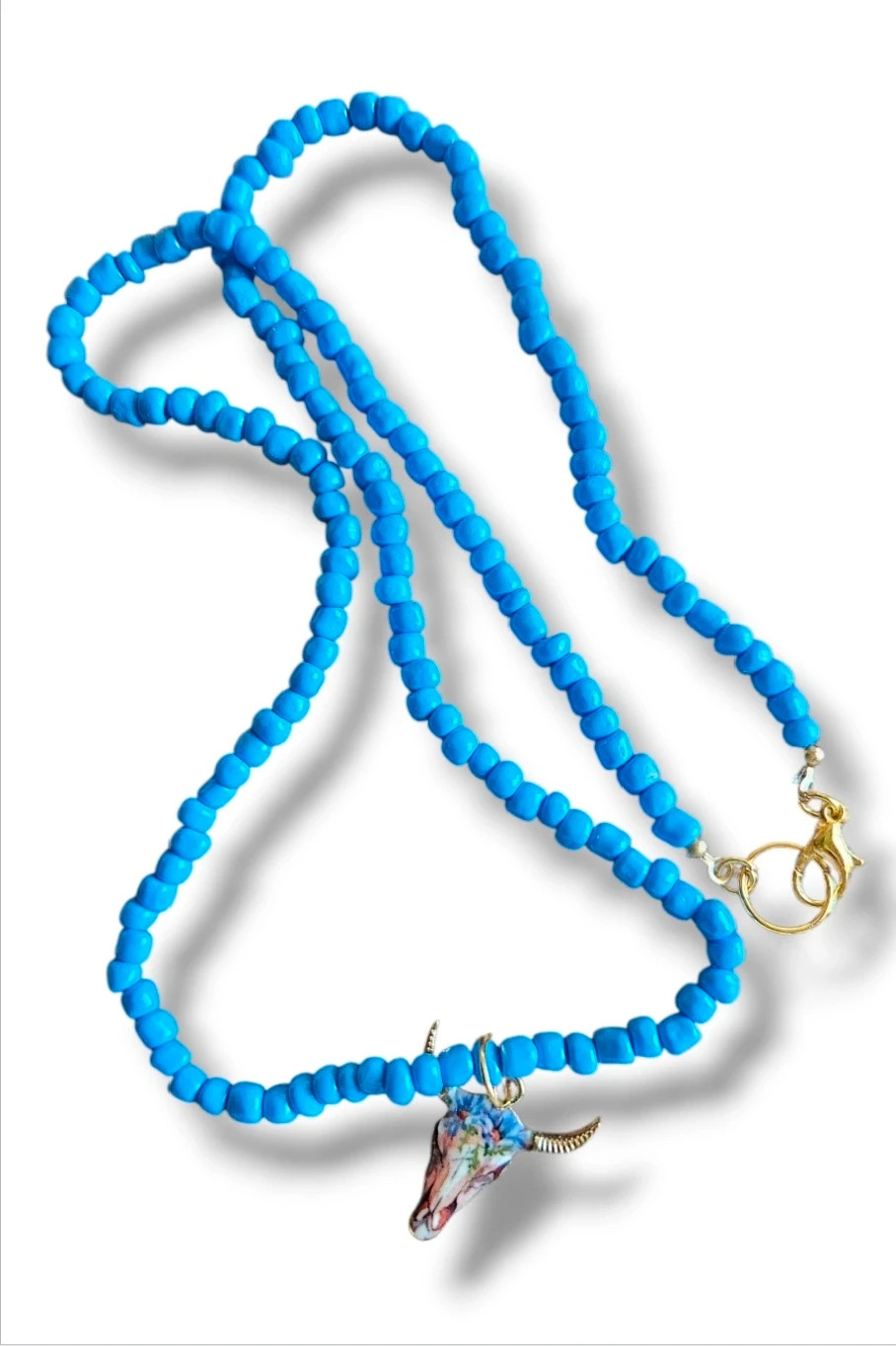 Boho Beaded Choker with Painted Skull Pendant · One Size – No Label 4