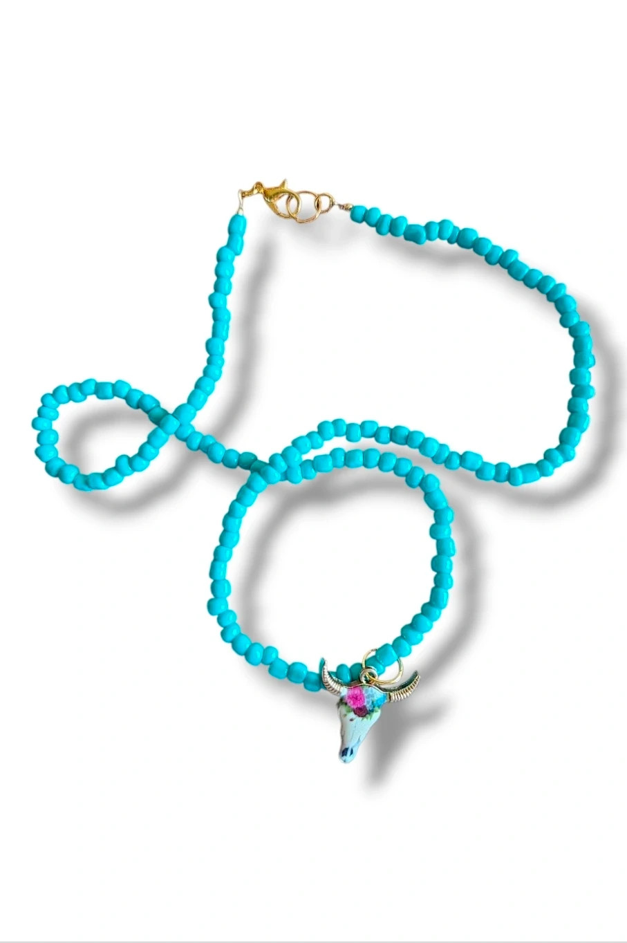 Boho Beaded Choker with Painted Skull Pendant · One Size – No Label 5