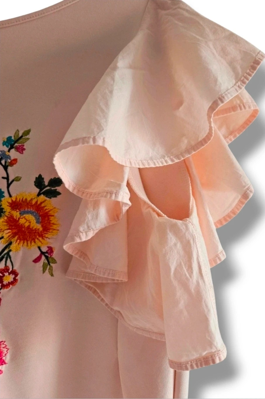 Zara Embroidered Ruffle Dress · Light Pink · Size L – taille L / 40 / 12 3