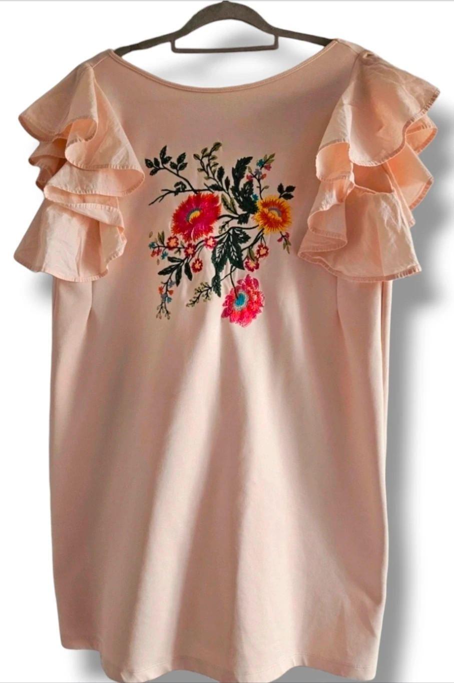 Zara Embroidered Ruffle Dress · Light Pink · Size L – taille L / 40 / 12 2