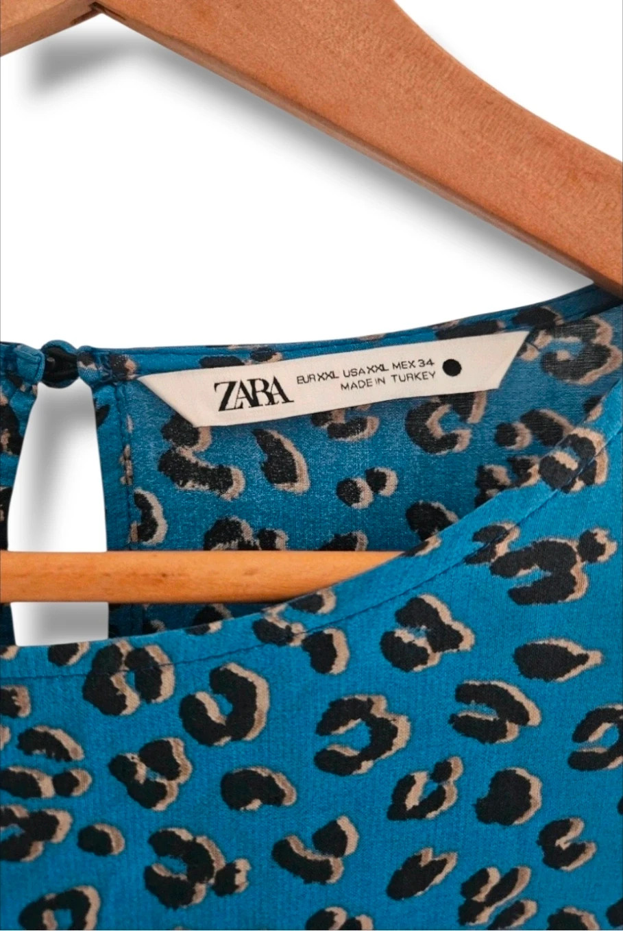 ZARA Blue Animal‑Print Babydoll Dress · XXL – Zara – taille XXL / 44 / 16 4