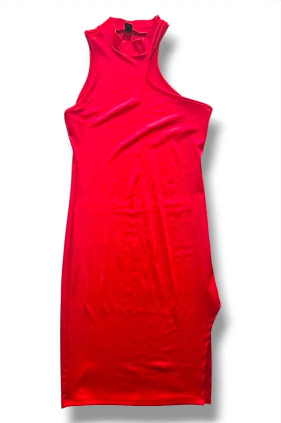 SHEIN Ribbed Side‑Slit Dress · Red · Size L – Shein – taille L / 40 / 12