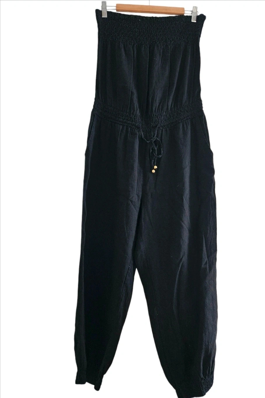 H&M Black Linen Jumpsuit · Size 44 · Smocked & Comfy – H&M – taille XXL / 44 / 16
