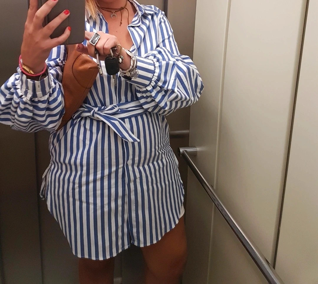 Zara striped belted shirt‑dress · Size L · Perfect condition – Zara – taille L / 40 / 12
