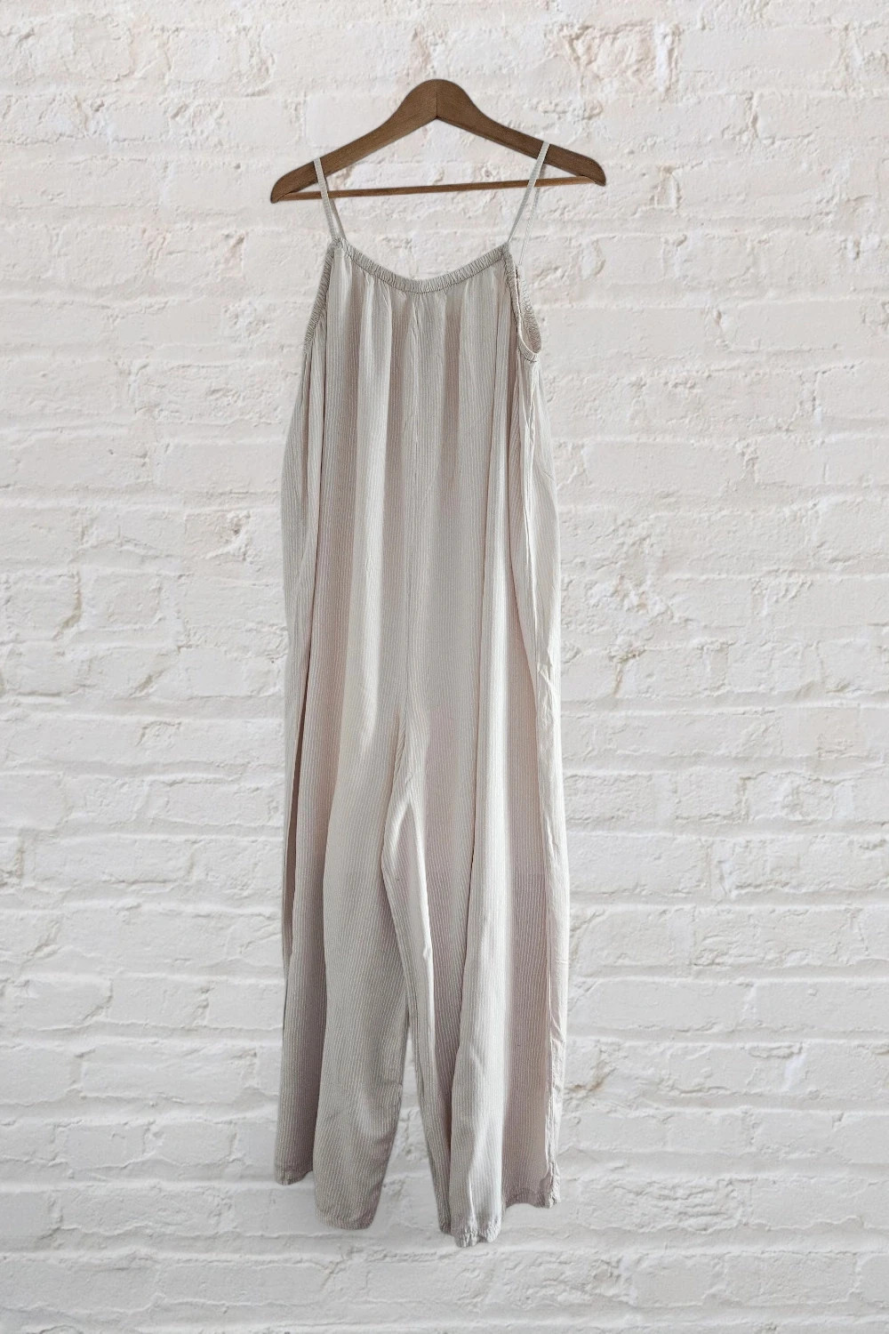 Beige striped cotton jumpsuit · One size (fits 48/50) · Perfect condition – taille Taille unique 2