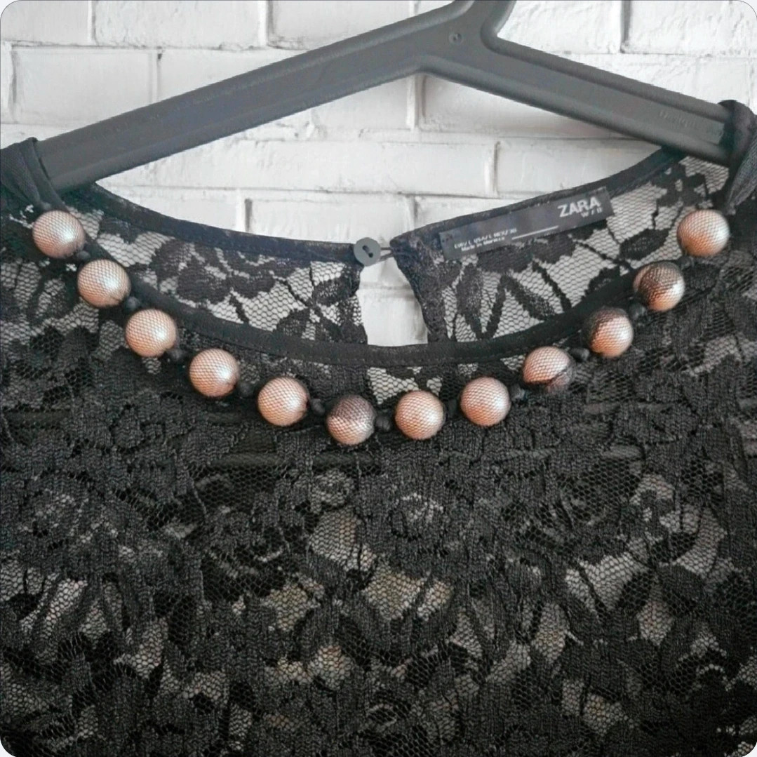 Zara lace blouse · Size L · Puff sleeves · Pearl detail · Perfect condition – Zara – taille L / 40 / 12 4