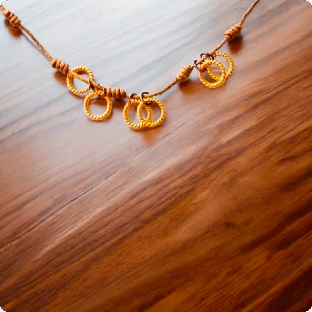Boho knotted cord necklace · Golden rings · Local artisan piece · Earthy tones 3