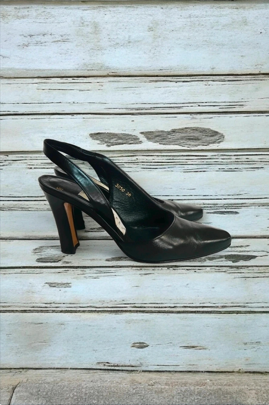 Pura López zapatos tacón negro piel talla 36 vintage, Pura López black leather heels size 36 vintage – Pura Lopez – taille 36 3