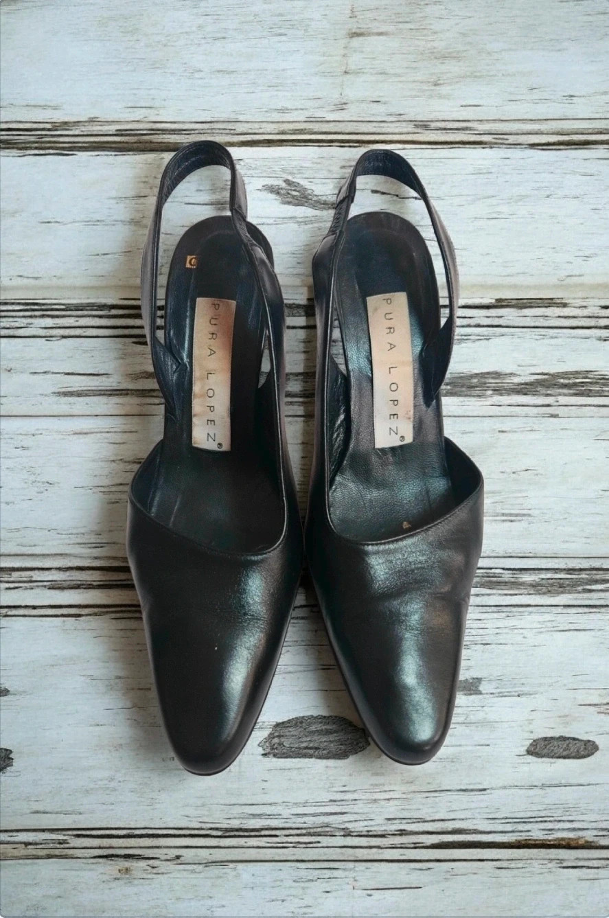 Pura López zapatos tacón negro piel talla 36 vintage, Pura López black leather heels size 36 vintage – Pura Lopez – taille 36 2