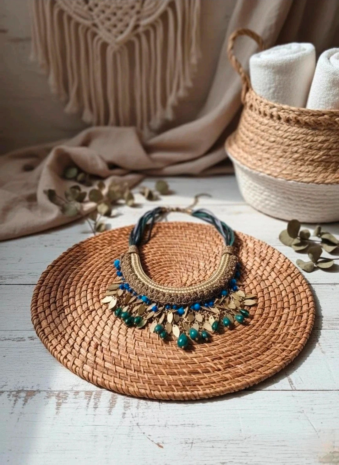 Mango collar boho dorado azul estilo étnico / boho ethnic statement necklace – Mango 2