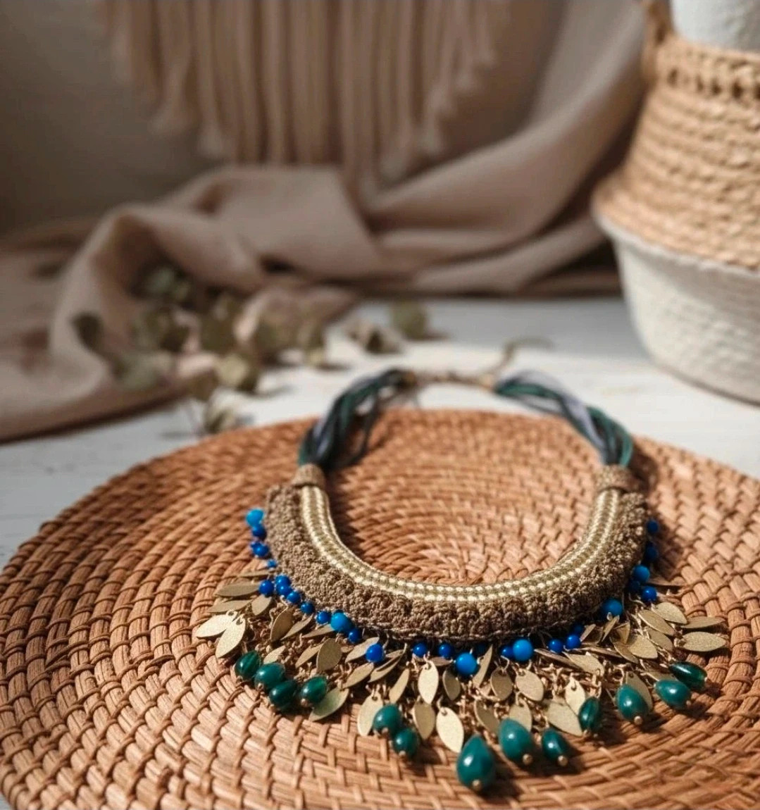 Mango collar boho dorado azul estilo étnico / boho ethnic statement necklace – Mango 3