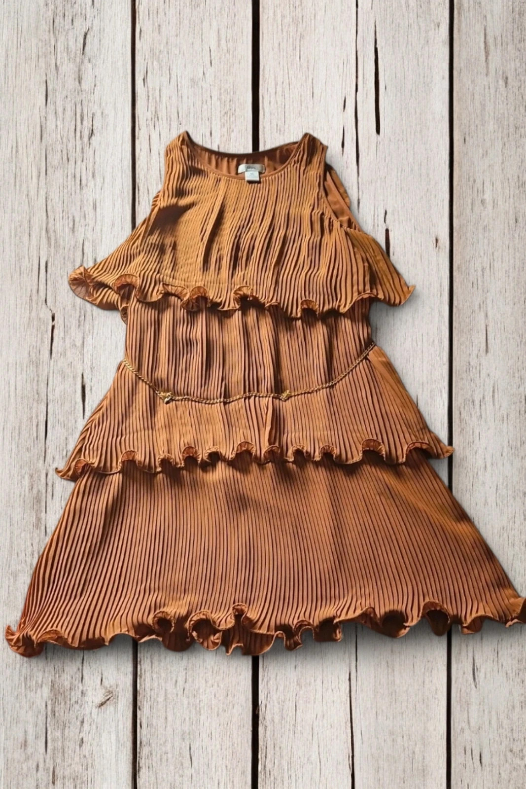 Vestido Sfera talla M marrón plisado capas volante boho fluido