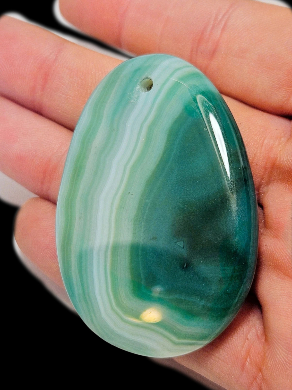 Colgante Ágata Verde natural grande 5.5x3.5cm | Mineral boho con bandas únicas – No Label 3