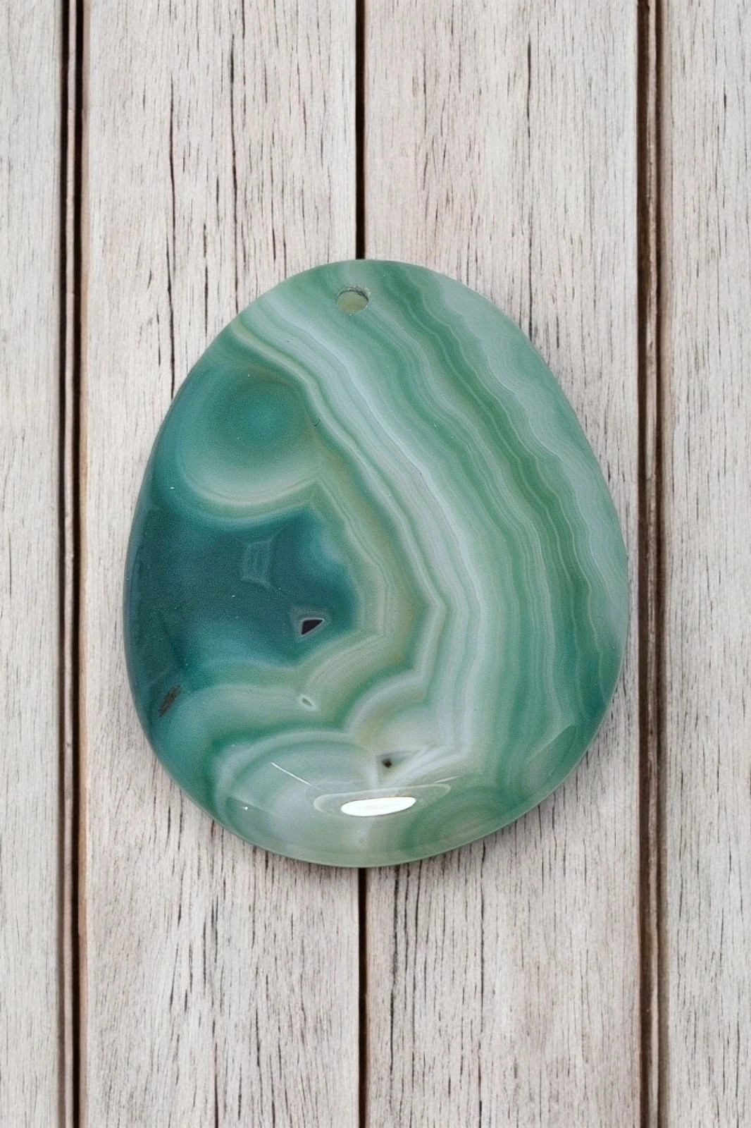 Colgante Ágata Verde natural grande 5.5x3.5cm | Mineral boho con bandas únicas