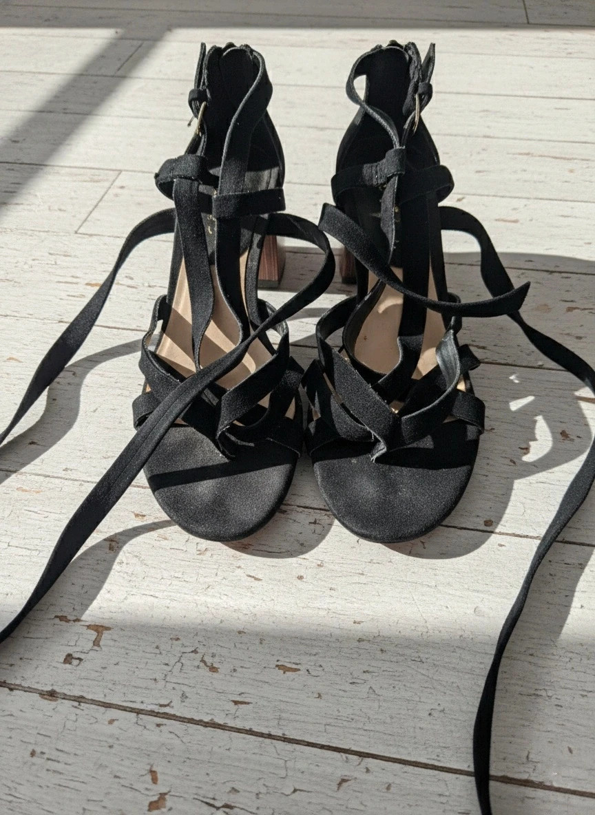 Mango sandalias ante negras · tacón madera · tiras lace up · T40 – Mango – taille 40 2