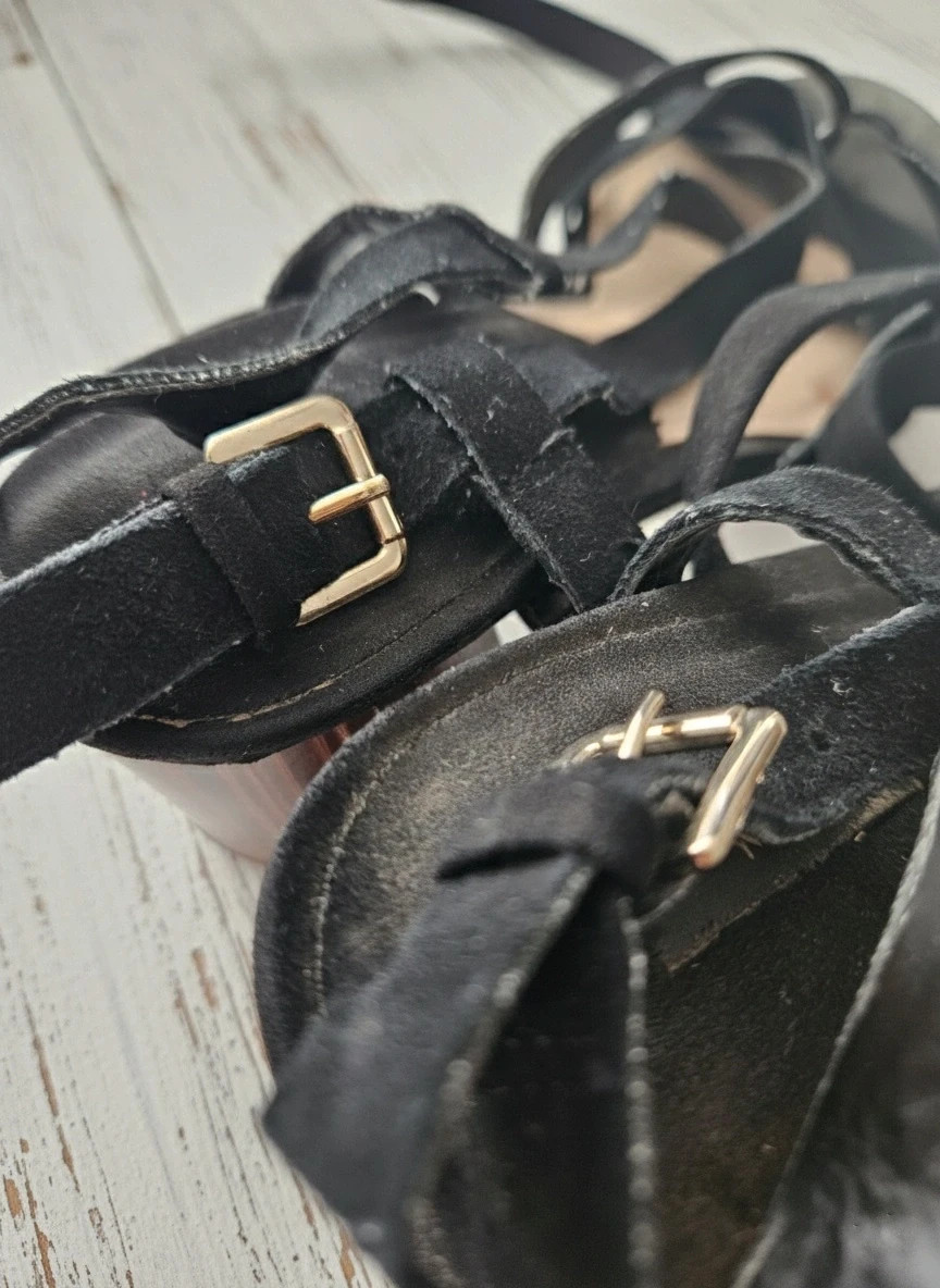 Mango sandalias ante negras · tacón madera · tiras lace up · T40 – Mango – taille 40 4