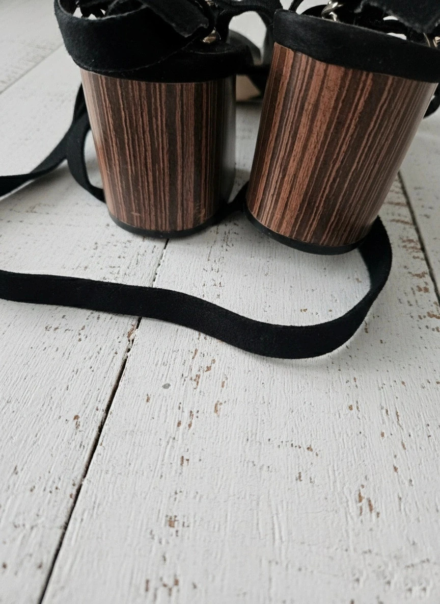 Mango sandalias ante negras · tacón madera · tiras lace up · T40 – Mango – taille 40 3