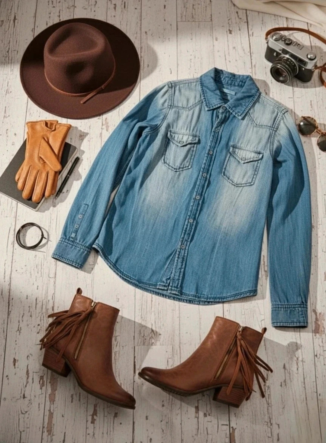 Sfera camisa vaquera denim azul talla M estilo boho vintage casual perfecto estado