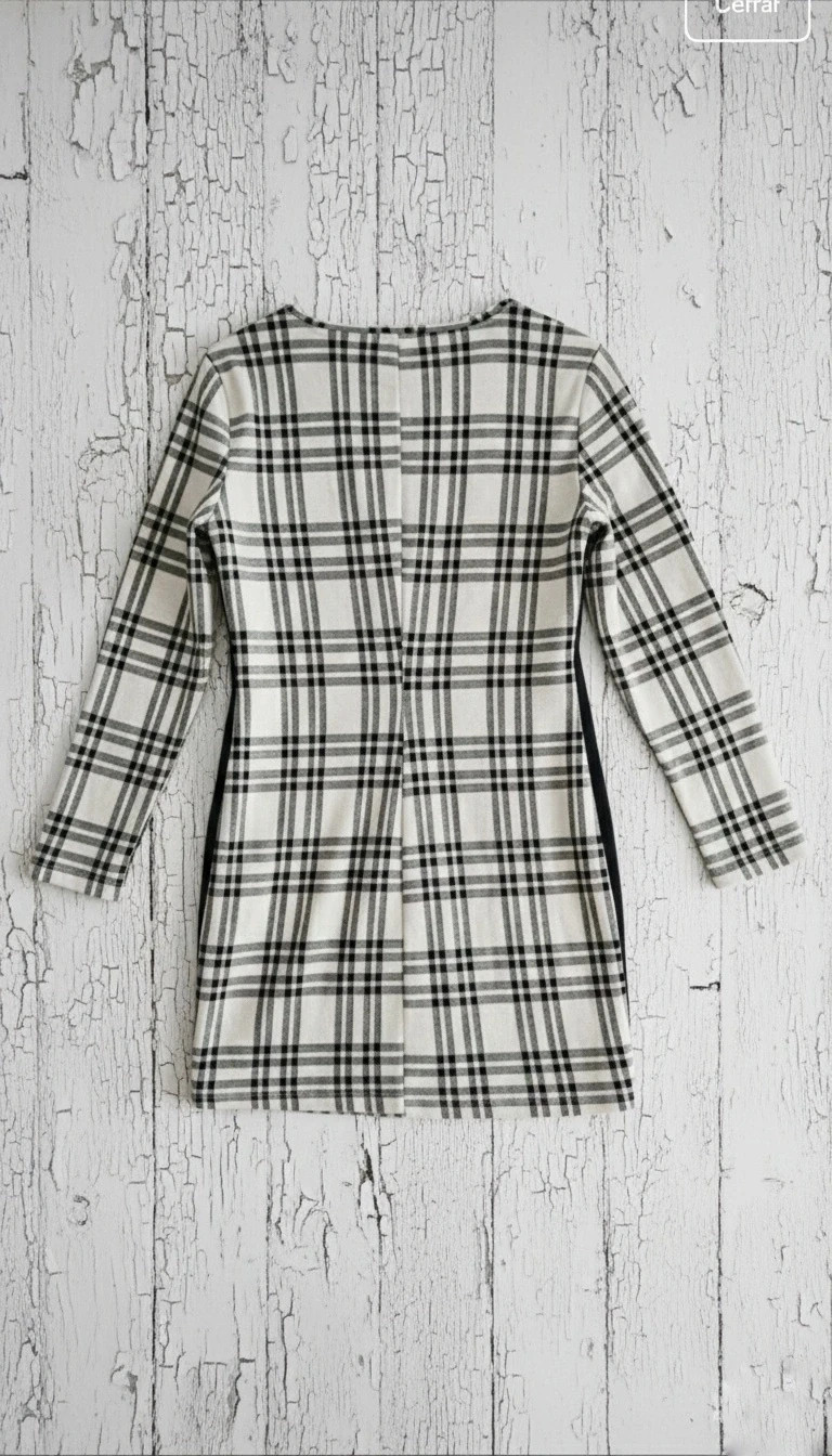 Bershka vestido mini L · cuadros tartán blanco/negro · manga larga · casual chic – Bershka – taille L / 40 / 12 2