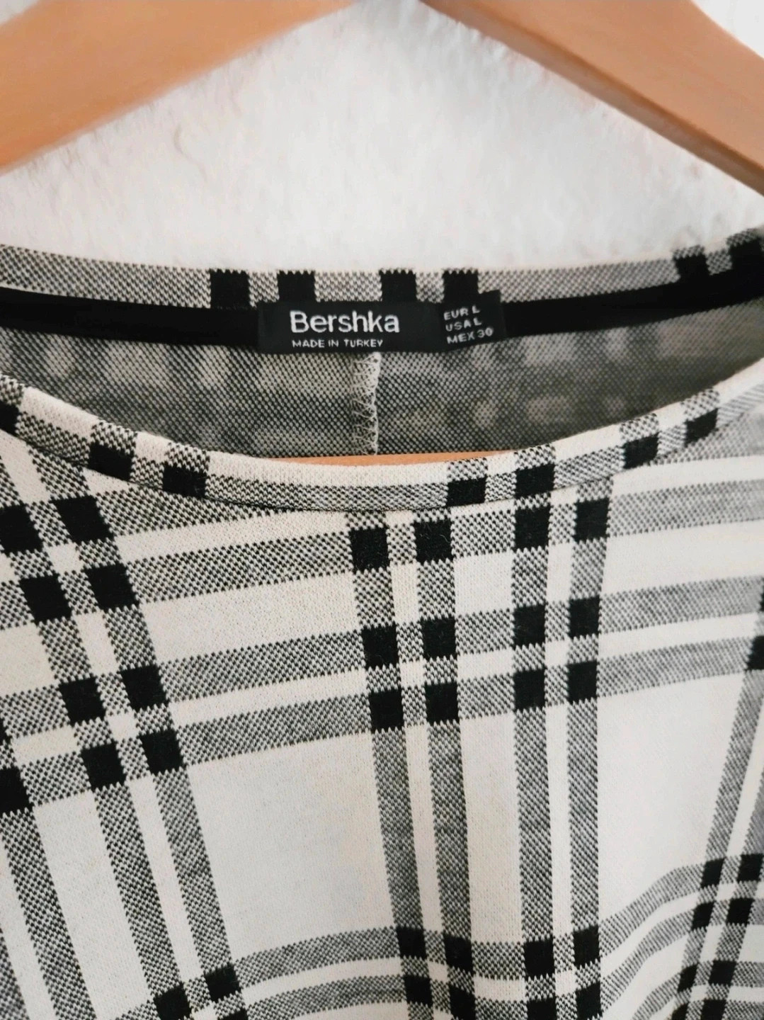 Bershka vestido mini L · cuadros tartán blanco/negro · manga larga · casual chic – Bershka – taille L / 40 / 12 3