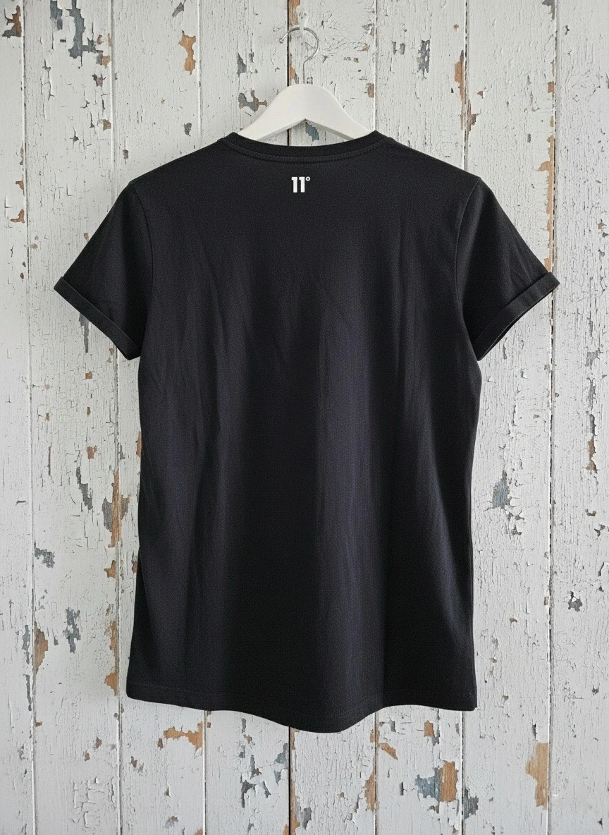 Camiseta 11 Degrees negra talla S streetwear logo frontal y trasero – 11 Degrees – taille S 2